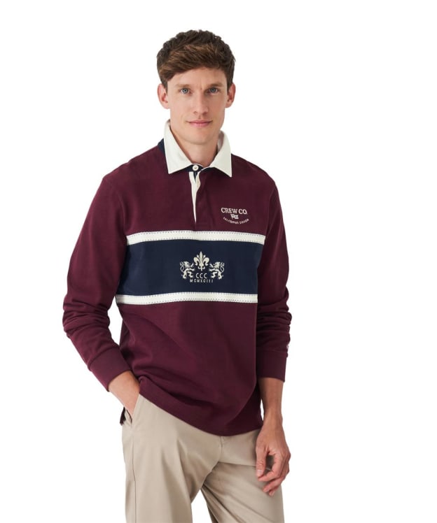 Men's Crew Clothing Long Sleeve Embroidered Crest Panel Rugby Shirt - Heritage Burgundy