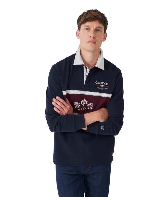 Men's Crew Clothing Long Sleeve Embroidered Crest Panel Rugby Shirt - Heritage Dark Navy
