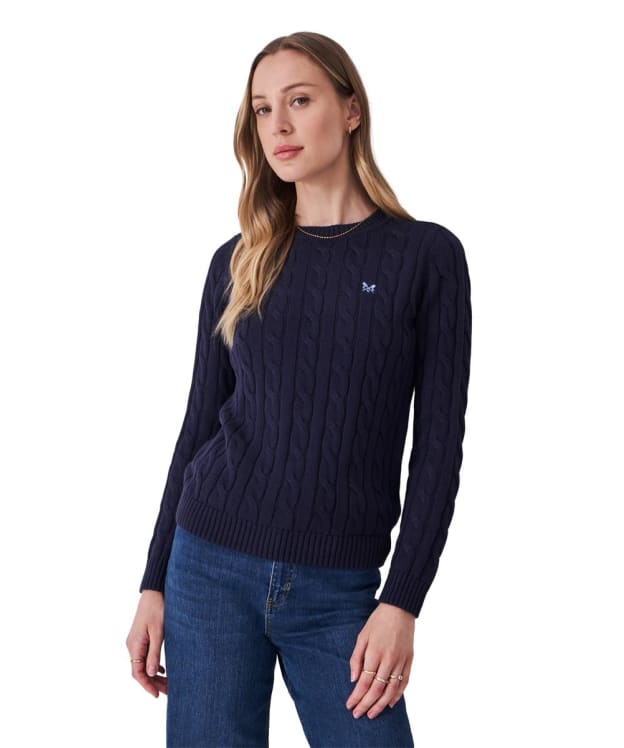 Women's Crew Clothing Crew Neck Chunky Heritage Cable Knit Sweater - Heritage Navy