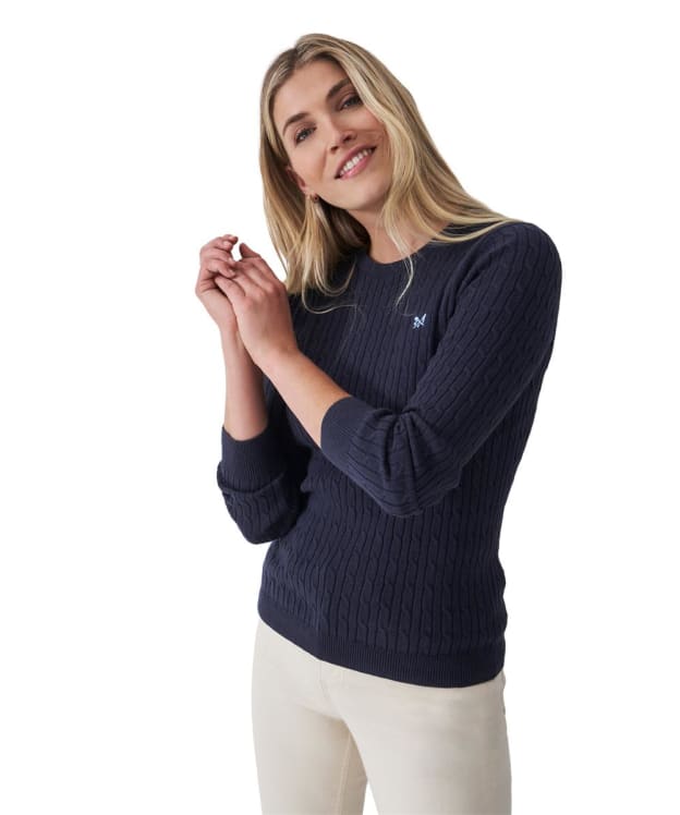 Women's Crew Clothing Crew Neck Heritage Cable Knit Sweater - Heritage Navy