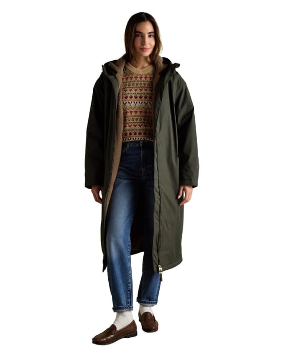 Women's Joules Coverall Longline Waterproof Coat - Rosemary Green