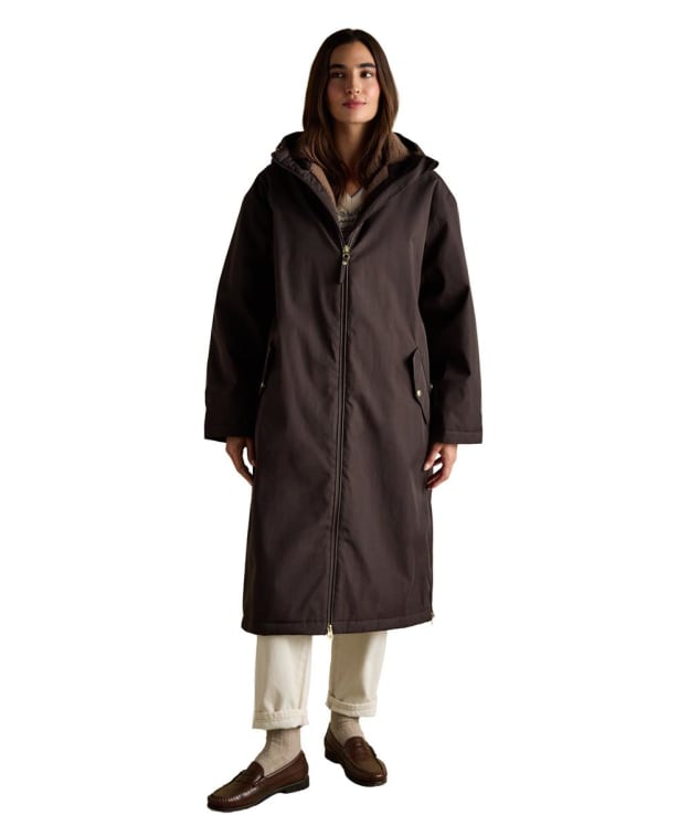 Women's Joules Coverall Longline Waterproof Coat - Chocolate
