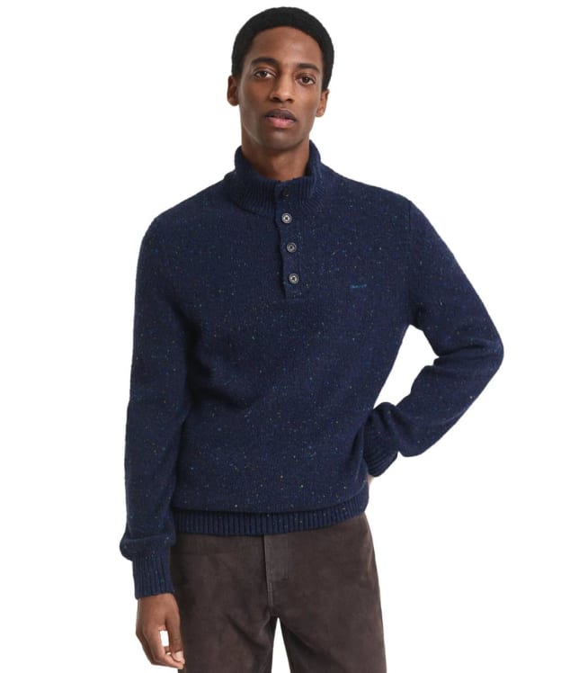 Men's GANT Wool Blend Neps Half Buttoned Sweater - Evening Blue