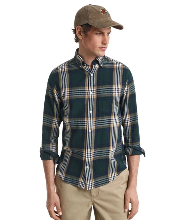 Men's GANT Regular Fit Windblown Flannel Check Shirt - Tartan Green