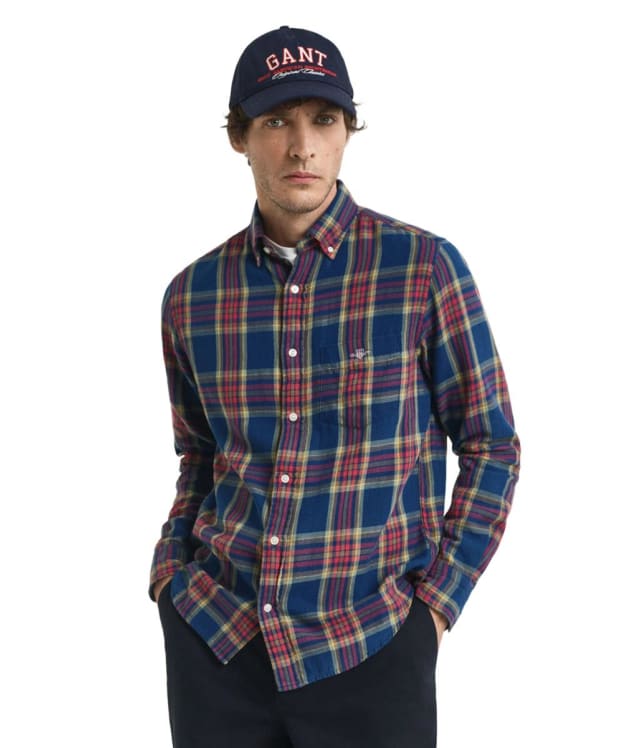 Men's GANT Regular Fit Indigo Twill Check Shirt - Indigo
