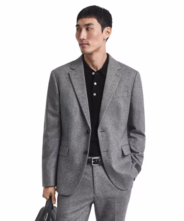 Men's GANT Flannel Herringbone Suit Jacket - Antracite Melange