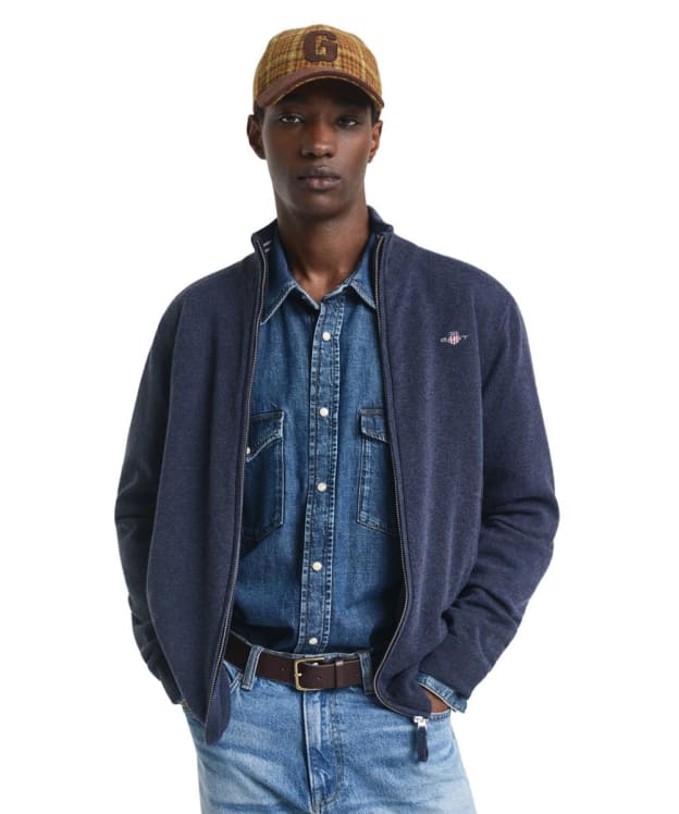 Men's GANT Superfine Lambswool Zip Cardigan - Dark Navy Melange