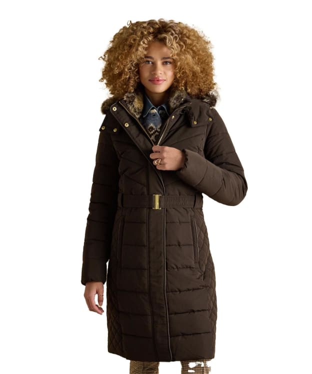 Women's Joules Showerproof Longline Padded Coat - Brown
