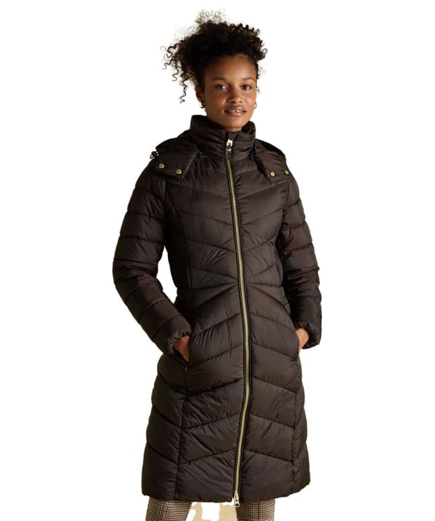 Women's Joules Pembury Showerproof Longline Quilted Jacket - Peat