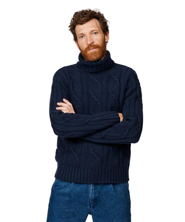Men's Aubin Grassmore Cable Roll Neck Sweater - Navy
