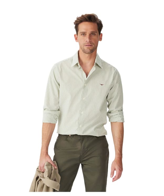 Men's R.M. Williams Sommers Regular Poplin Shirt - White and Green Stripe