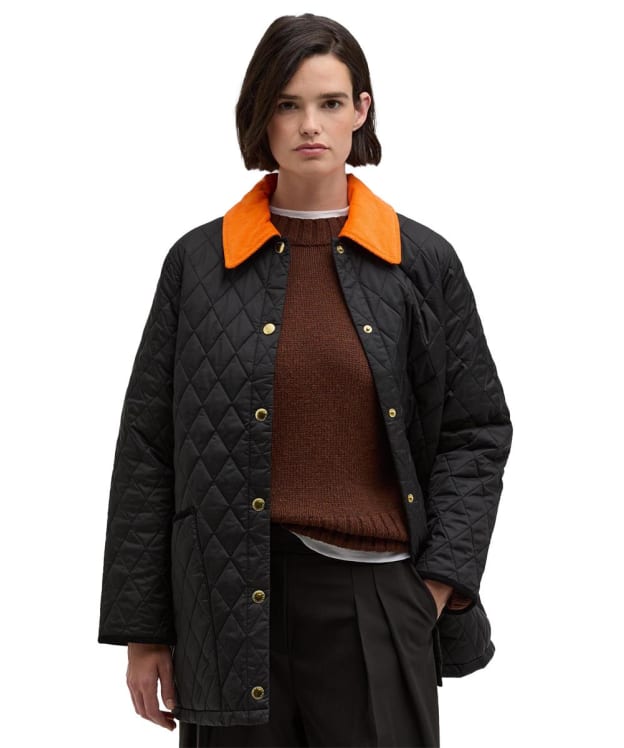 Women's Barbour Icons Modern Liddesdale Quilted Jacket - Black / Blaze / Classic Tartan