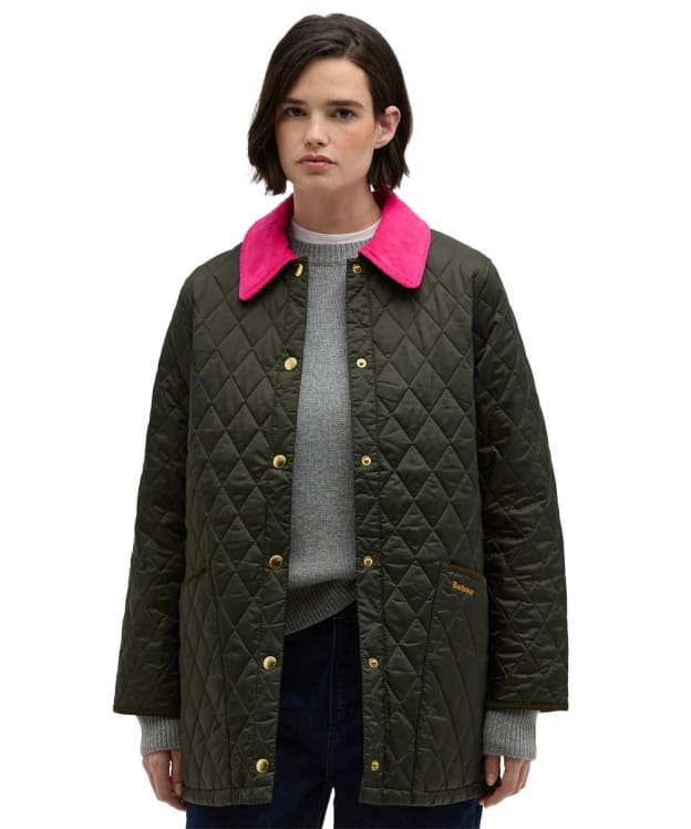 Women's Barbour Icons Modern Liddesdale Quilted Jacket - Sage / Fuschia / Ancient Tartan