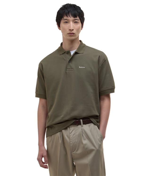 Men's Barbour Hexham Oversized Polo Shirt - Mid Olive