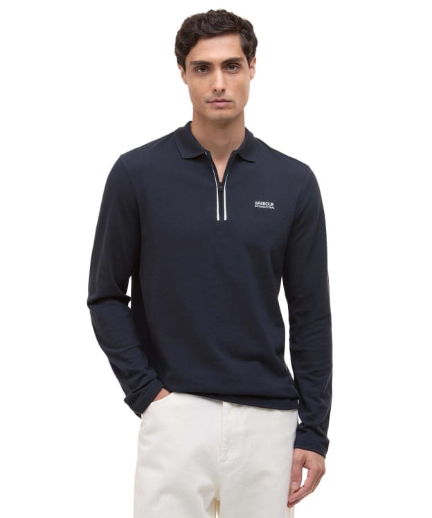 Men's Barbour International Marshall Long Sleeve Zipped Polo Shirt - Navy