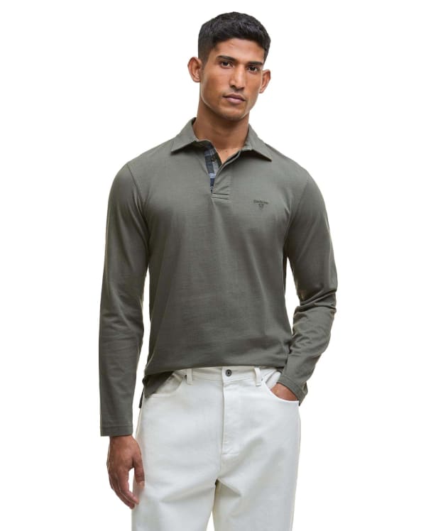 Men's Barbour Margrove Long Sleeved Tailored Polo Shirt - Mid Olive