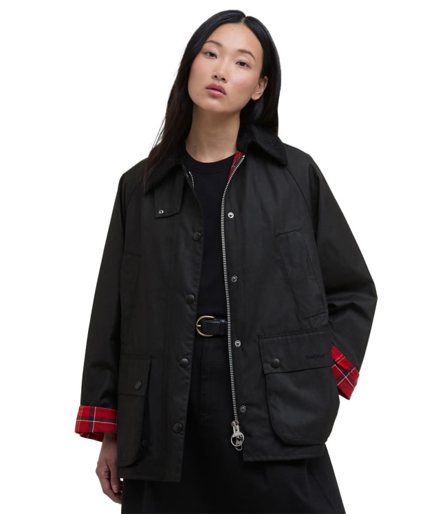 Women's Barbour Bedale Waxed Jacket - Black / Cardinal