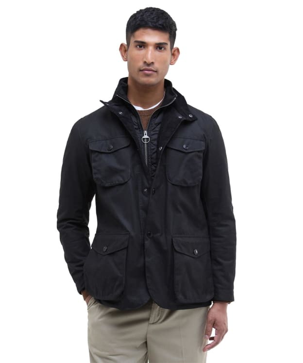 Men's Barbour Ogston Waxed Jacket - Black / Classic Tartan