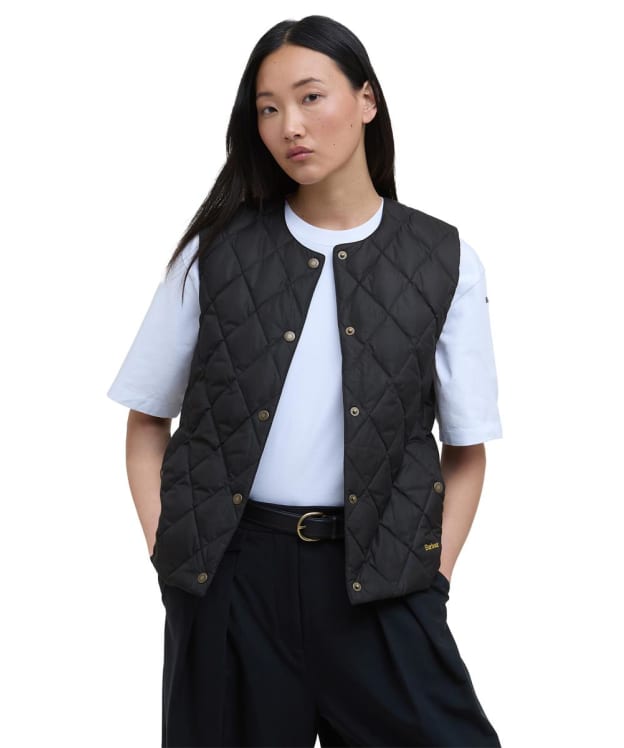 Women's Barbour Fiona Down Gilet - Black / Classic Tartan
