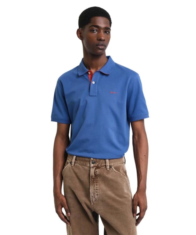 Men's GANT Regular Contrast Pique Short Sleeve Rugger Polo Shirt - Vintage Blue