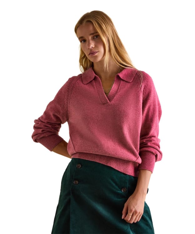 Women's Joules Mia Pointelle Jumper With Collar - Raspberry