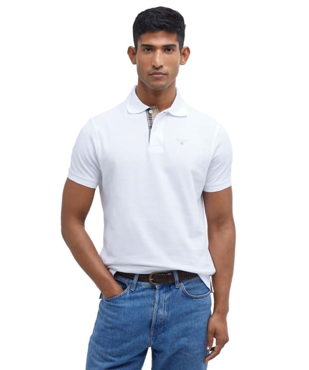 Men's Barbour Tartan Pique Polo Shirt - White