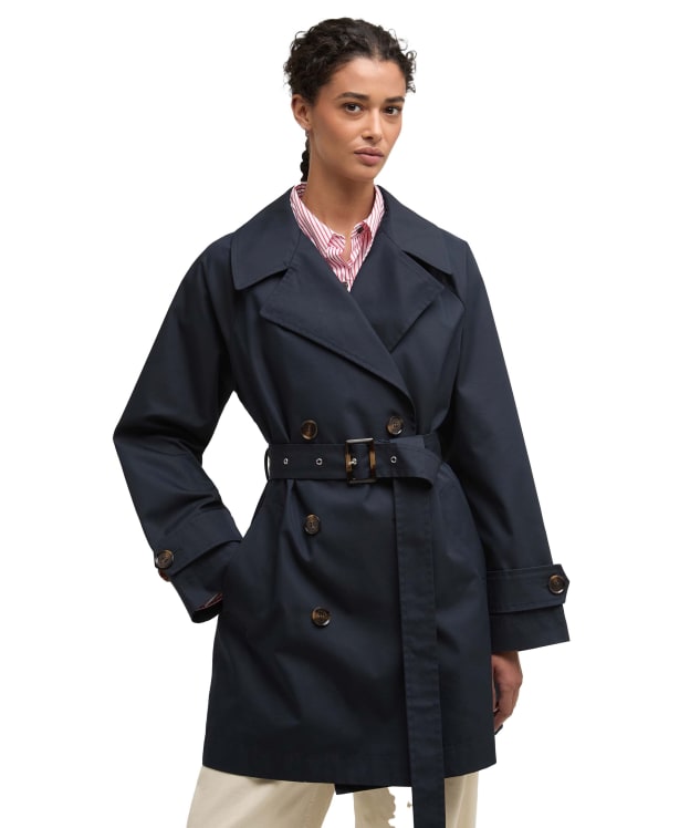 Women's Barbour Adare Trench Showerproof Jacket - Dark Navy / Dress Tartan