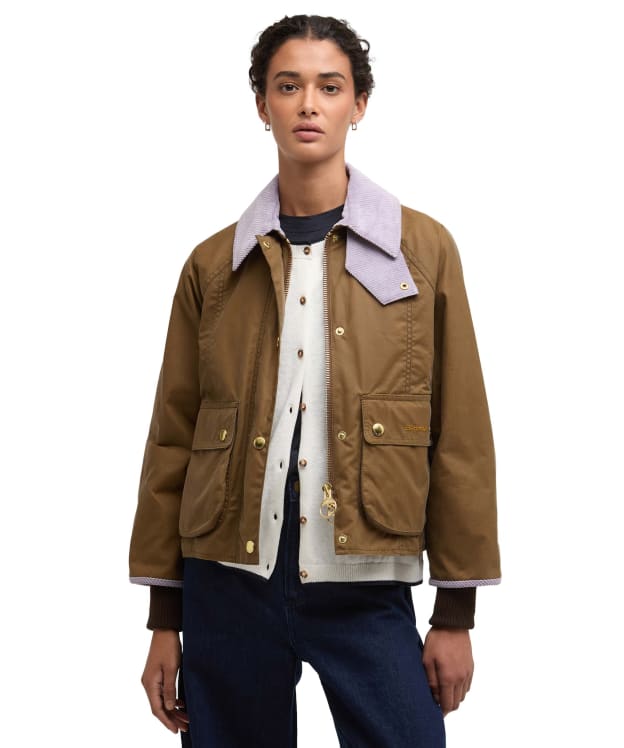 Women's Barbour Cropped Beadnell Waxed Jacket - Sand / Dress Tartan