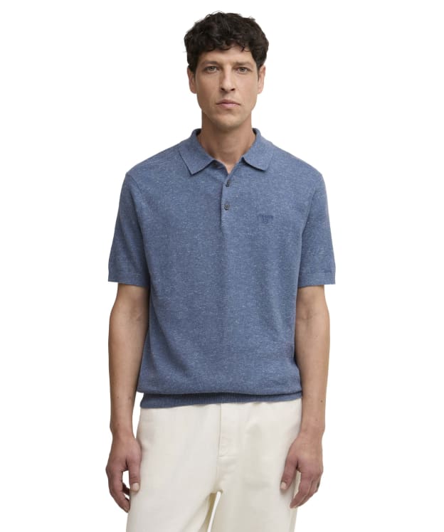 Men's Barbour Muston Linen Blend Knitted Polo Shirt - Denim