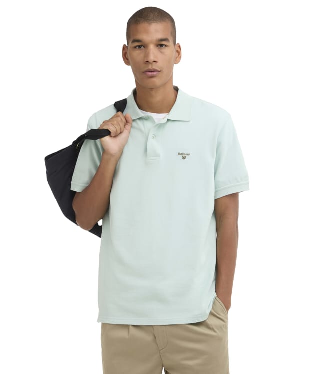 Men's Barbour Lightweight Short Sleeve Sports Cotton Polo Shirt - Mint Blue