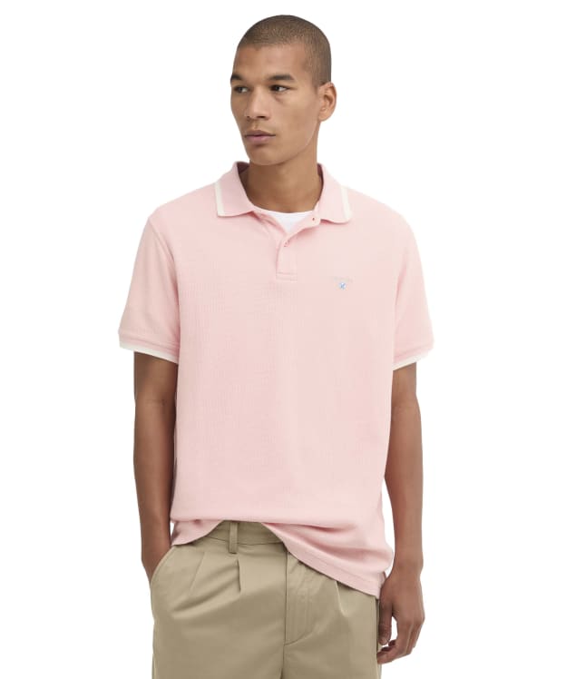 Men's Barbour Ferriby Tailored Textured Polo Shirt - Silver Pink