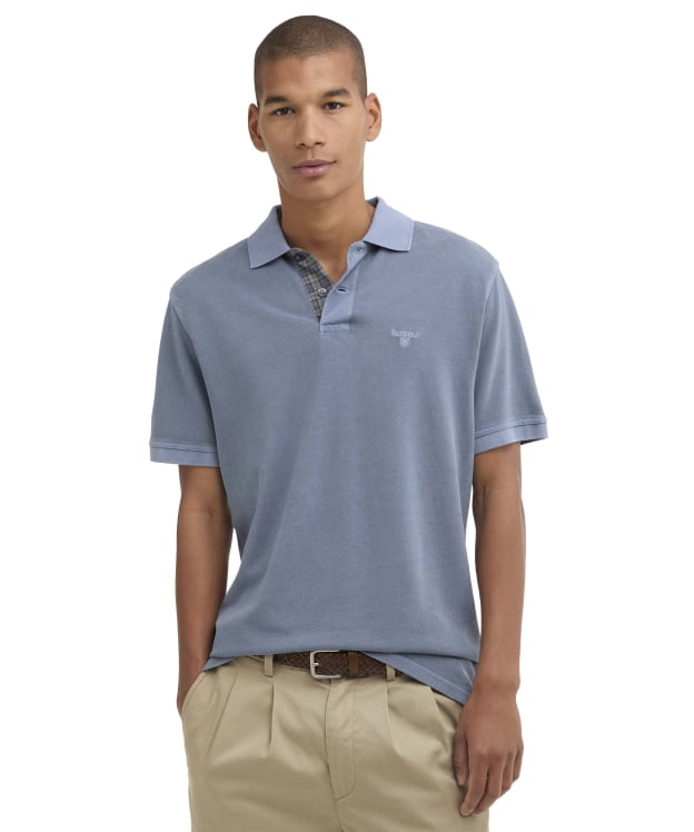 Men's Barbour Washed Tartan Tailored Fit Pique Polo Shirt - Washed Blue