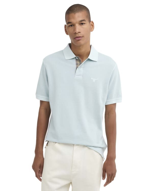 Men's Barbour Washed Tartan Tailored Fit Pique Polo Shirt - Washed Sky