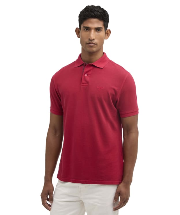 Men's Barbour Washed Tartan Tailored Fit Pique Polo Shirt - Washed Red