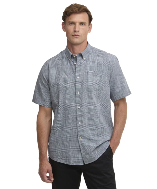 Men's Barbour Fleming Linen Blend Regular Short Sleeved Shirt - Navy