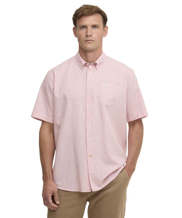 Men's Barbour Fleming Linen Blend Regular Short Sleeved Shirt - Pink