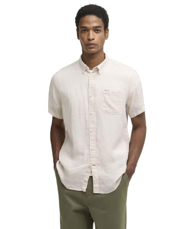 Men's Barbour Linton Linen Short Sleeved Tailored Shirt - Mist