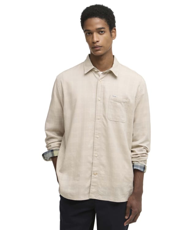 Men's Babour Kingswell Textured Tartan Long Sleeved Relaxed Shirt - Light Stone