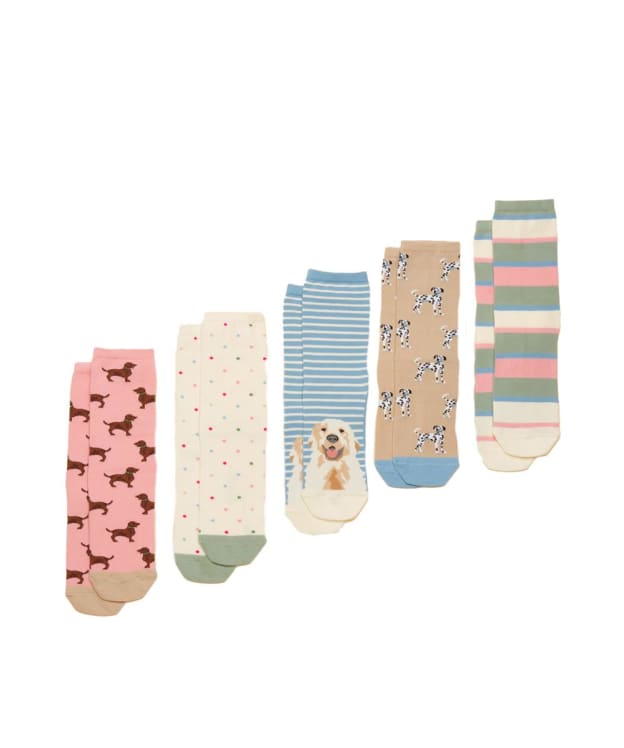 Women's Joules Everyday Socks - 5 Pack - Multi Ecru Dog