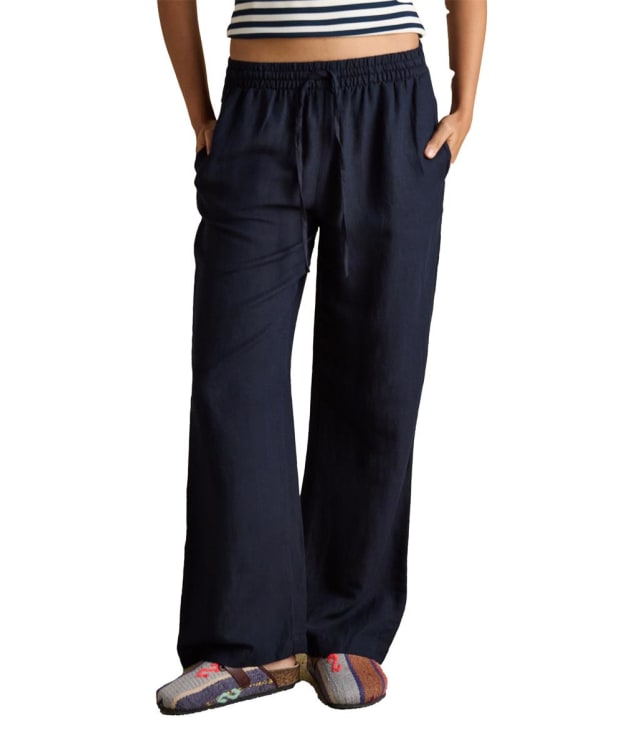 Women's Joules Linen Wide Leg Trousers - Navy