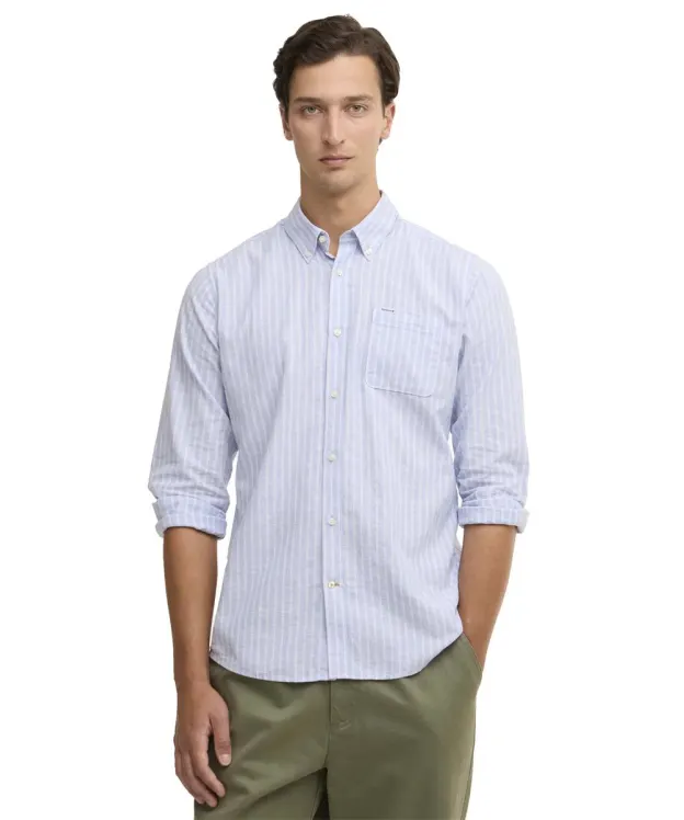 Men's Barbour Nelson Striped Long Sleeved Tailored Shirt - Blue