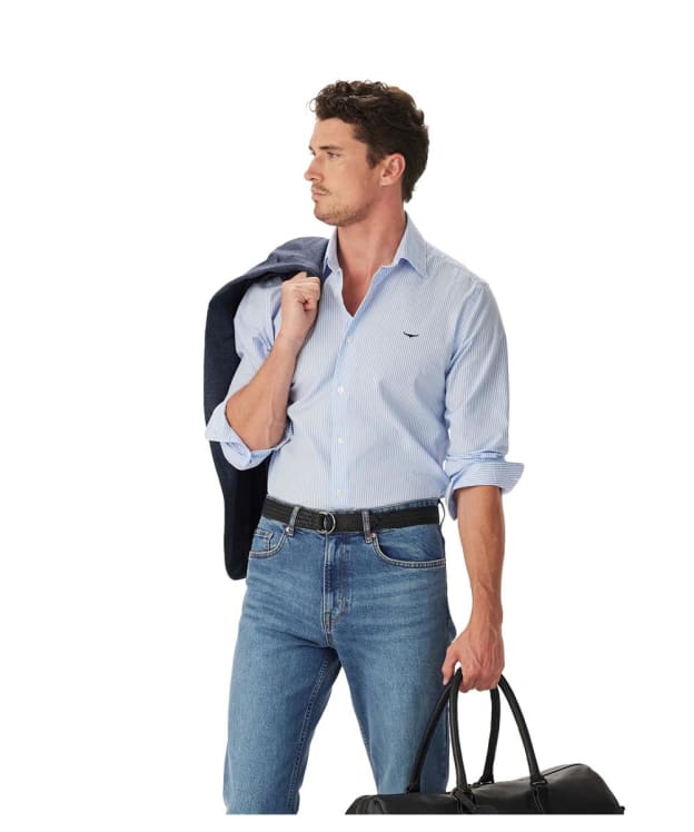 Men's R.M. Williams Sommers Poplin Stripe Shirt - White / Blue