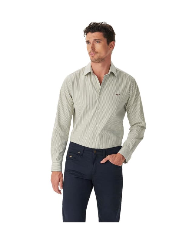 Men's R.M. Williams Sommers Poplin Stripe Shirt - White / Green