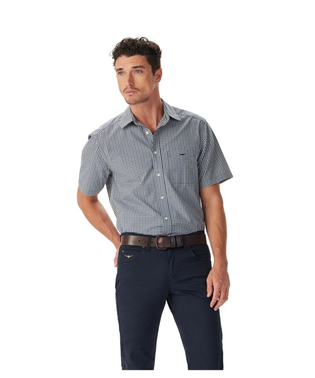 Men's R.M. Williams Mogo Poplin Check Short Sleeve Shirt - Navy Char