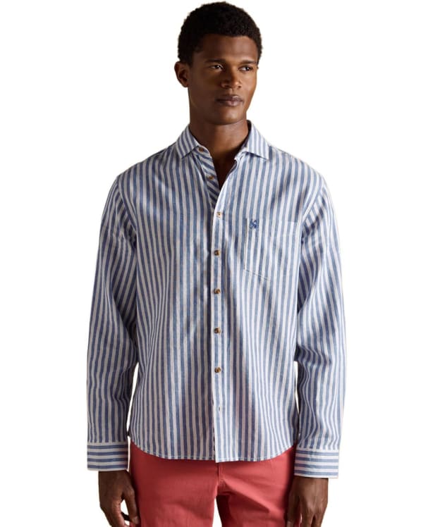 Men's Joules Linen Blend Long Sleeve Shirt - Blue / White Stripe