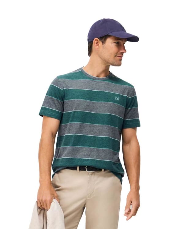 Men's Crew Clothing Oxford Stripe T-Shirt - Viridian Green / Pastel Turquoise / Peacoat