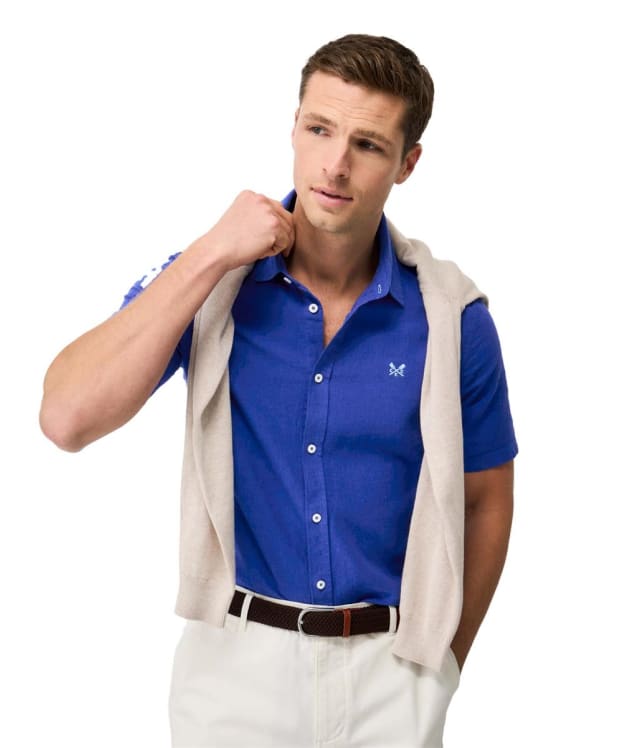 Men's Crew Clothing Short Sleeve Linen Shirt - Dark Ultramarine / Nautical Blue