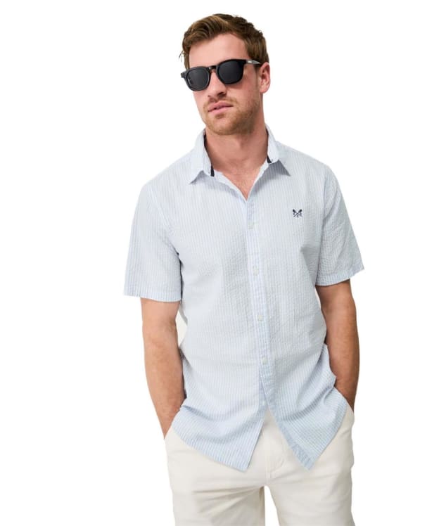 Men's Crew Clothing Short Sleeve Seersucker Stripe Shirt - Kentucky Blue