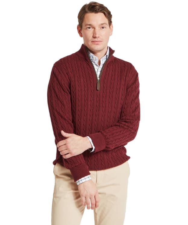 Men's Schöffel Calton Cotton Cashmere Cable Knit 1/4 Zip Jumper - Burgundy