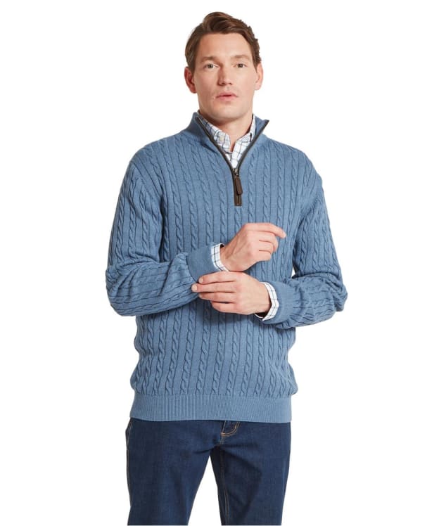 Men's Schöffel Calton Cotton Cashmere Cable Knit 1/4 Zip Jumper - Lake Blue